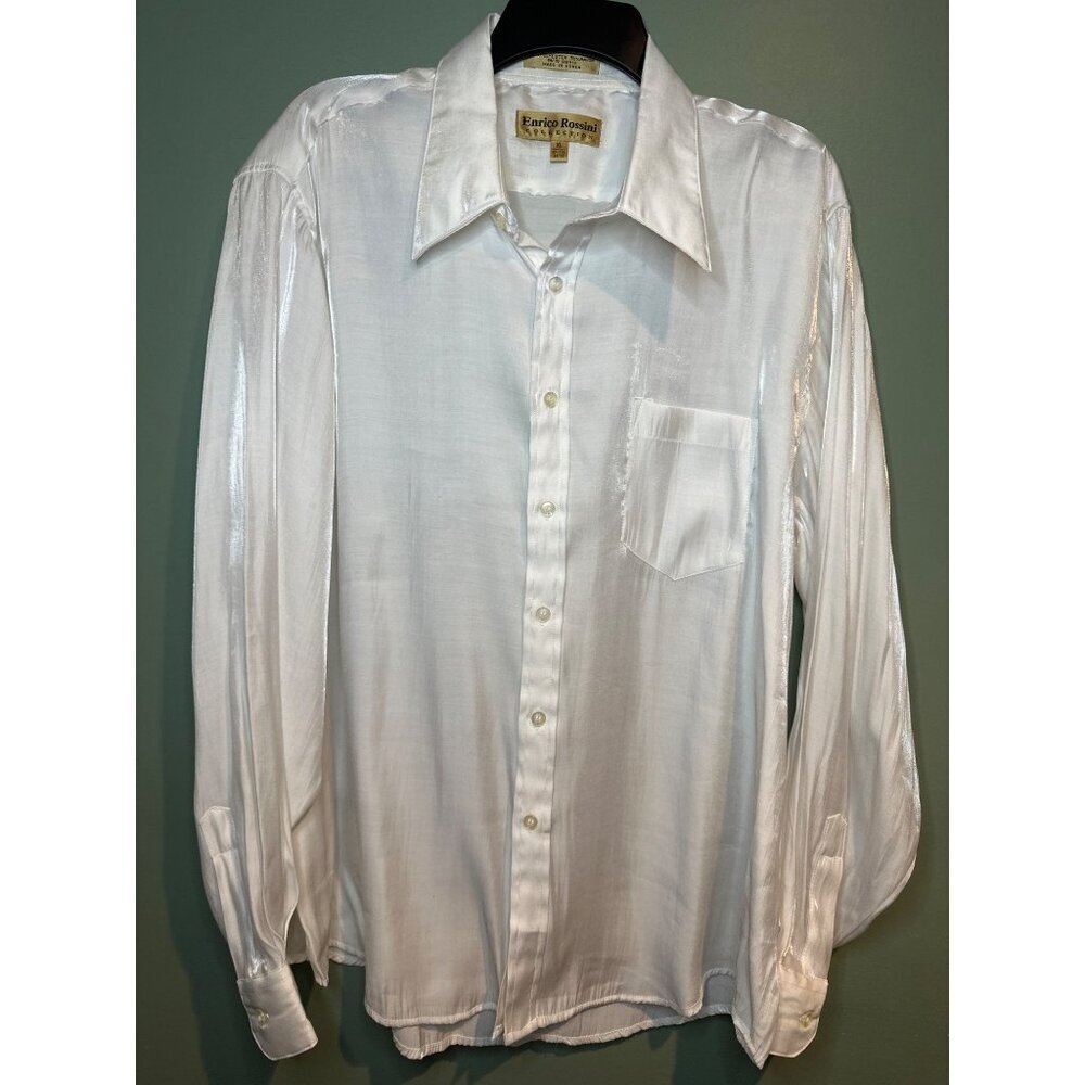 Enrico Rossini XL Men’s Dress Shirt Silky Rayon-Poly Blend Preppy Wedding Work